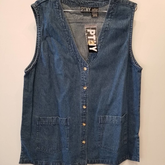 VintageVintage 90's New Denim Vest Women's Long Jean Vest Western Blue Pockets L - Picture 2 of 11